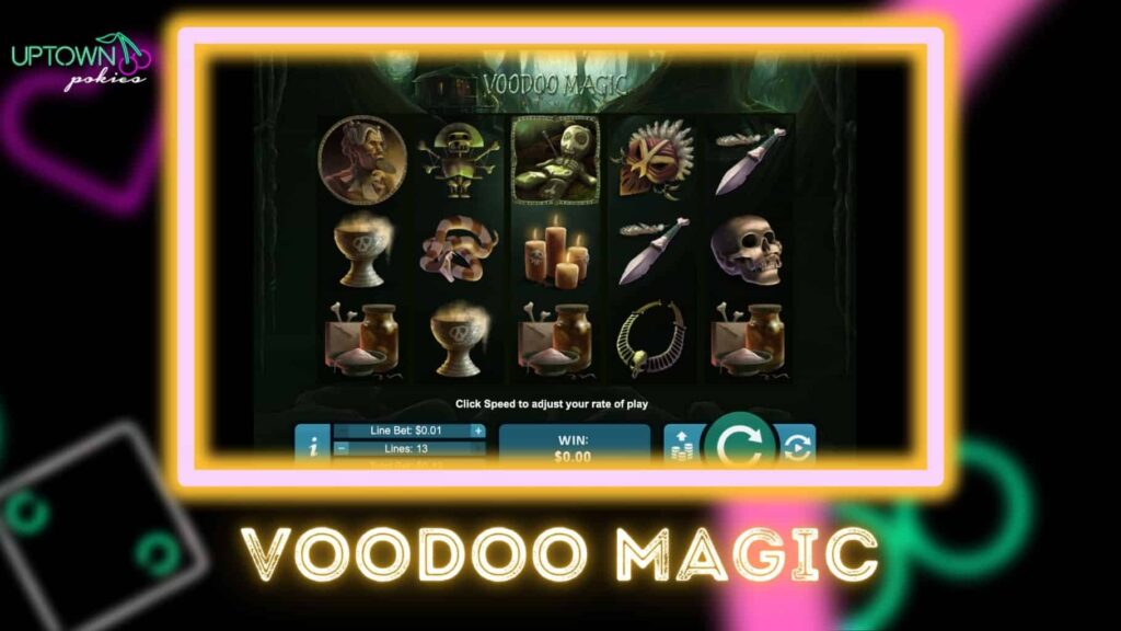 Experience the thrill of the Voodoo Magic game, a Halloween slot at Uptown Pokies.