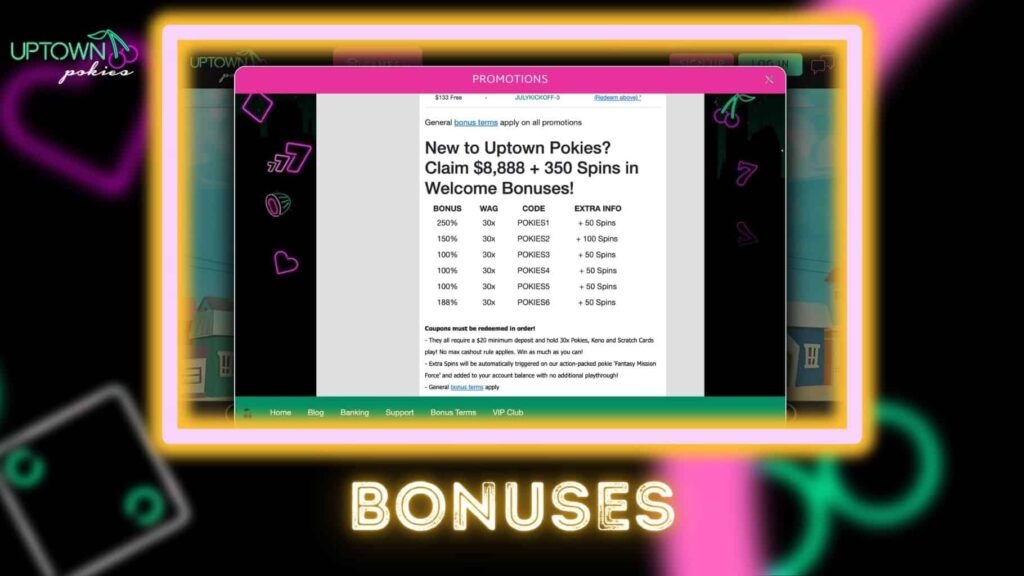 Uptown Pokies bonuses