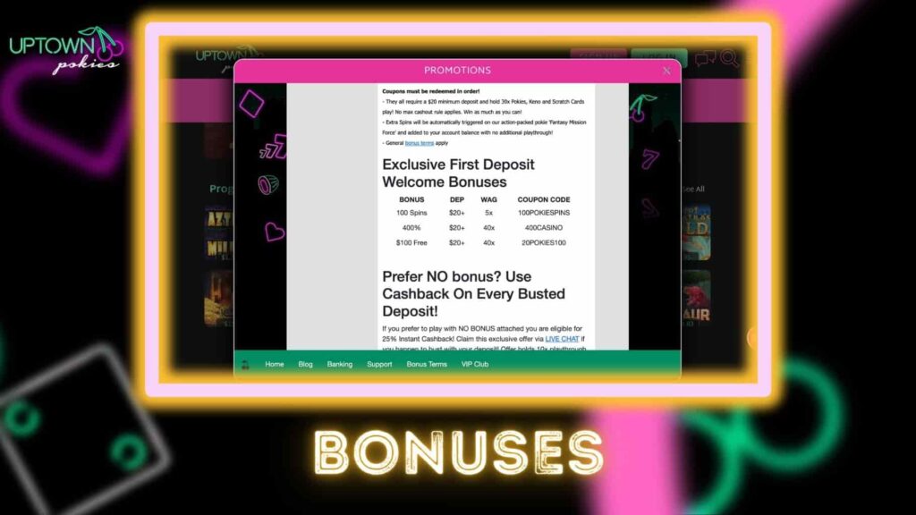 Uptown Pokies AU bonuses