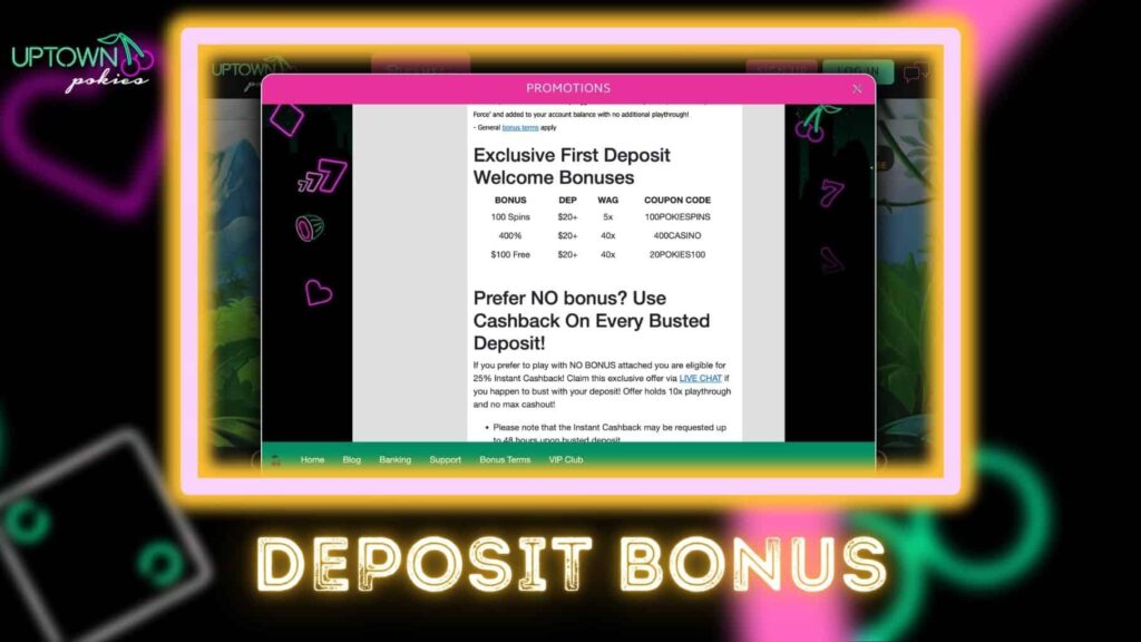 Uptown Pokies deposit bonus